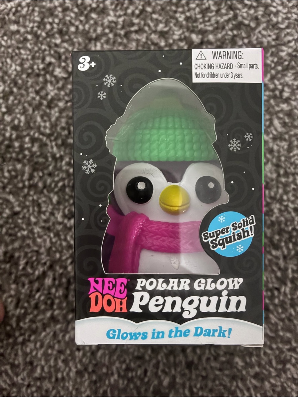 Polar Glow Penguin Kids Squishy Toy - Green Hat, Pink Scarf